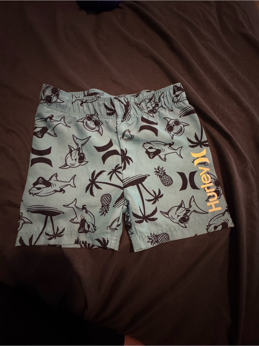 Hurley Teal Swim Shorts with Black Shark Print
